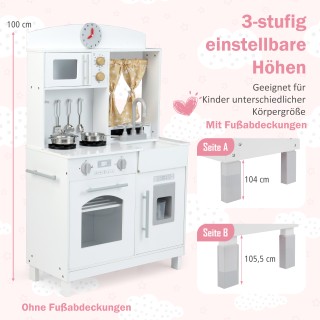 Costway Ξύλινη Παιδική Κουζίνα με Ρυθμιζόμενα Υψόμετρα, Μικροκυμάτω...