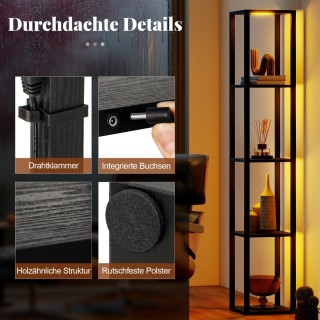 Costway  Επιδαπέδιο Φωτιστικό με Ράφια, Ρυθμιζόμενο Φωτισμό LED & Π...