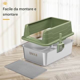 BAKAJI Πράσινη Ατσάλινη Λεκάνη Γάτας με Τάπητα, 50 x 35 x 15 εκ. Χω...