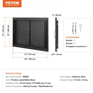 Πόρτα BBQ VEVOR 762x533 mm Διπλή Εξωτερική Κουζίνα  SMMBSCJMHS30RL2...