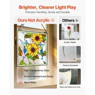 VEVOR Βιτρώ Κρεμαστό Παράθυρο Tiffany 20x20 Ίντσες με Αλυσίδα ZXFXC...