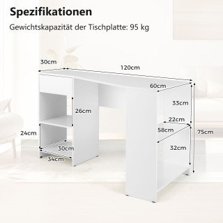 Costway Λευκός Γωνιακός Γραφείο σε Σχήμα L με Συρτάρι & Ράφια - Μον...