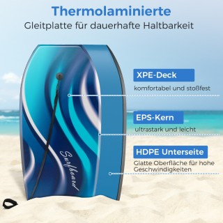 Costway Ανθεκτική Σανίδα Bodyboard με Άνετο XPE Κατάστρωμα και Ρυθμ...