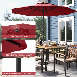 Costway Ομπρέλα κήπου 250 εκ. με μανιβέλα και 8 ακτίνες Μπορντό, 22...