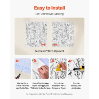 VEVOR Λευκή Ανθική Αυτοκόλλητη Ταπετσαρία 45x1000cm Αδιάβροχη BZCCB...