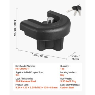 VEVOR Κλείδωμα Ρυμουλκούμενου 50,8 mm, Αντικλεπτικό με 3 Κλειδιά, Α... VEVOR Κλείδωμα Ρυμουλκούμενου 50,8 mm, Αντικλεπτικό με 3 Κλειδιά, Α...