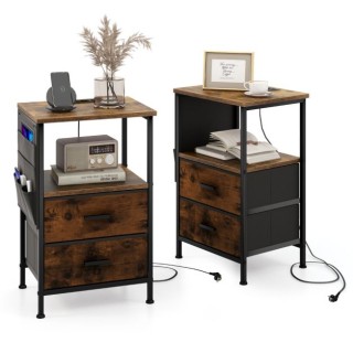 Σετ 2 Κομοδίνων με  2 Συρτάρια & 6 Πλαϊνές Θήκες Χρώματος Καφέ COST...