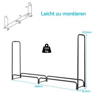 Costway  Ράφι ξύλου μήκους 240 εκ για αποθήκευση καυσόξυλων, μαύρη ...