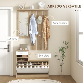 HOMCOM  Κρεμάστρα Εισόδου  3 σε 1 με Παπουτσοθήκη και Καθρέφτη, Γάν...