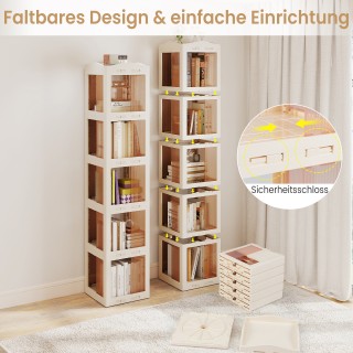 Costway Περιστρεφόμενη Βιβλιοθήκη 360° Αναδιπλούμενο Διάφανο Λευκό ...