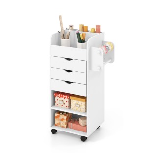 Costway Κινητό ντουλάπι αρχειοθέτησης με 3 συρτάρια από ξύλο σε λευ...