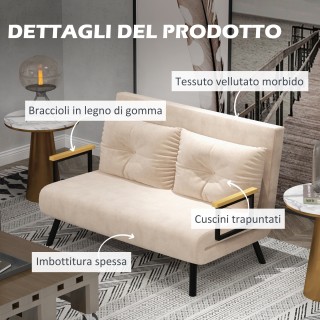 HOMCOM Καναπές-κρεβάτι 3 σε 1 με ύφασμα βελούδου, με ρυθμιζόμενη πλ...