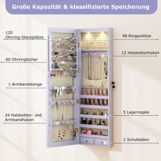 Costway Κοσμηματοθήκη με LED Φωτισμό και Καθρέπτη, Μωβ, Κλειδωτός J... Costway Κοσμηματοθήκη με LED Φωτισμό και Καθρέπτη, Μωβ, Κλειδωτός J...