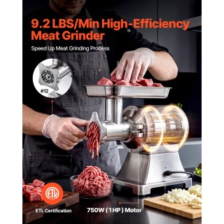 VEVOR Επαγγελματικός Ηλεκτρικός Μύλος Κιμά  750W/1HP, 4,2 kg/min, μ...