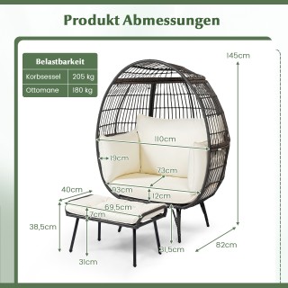 Costway Υπερμεγέθης Καρέκλα Κήπου Rattan με Σκαμπό και Μαξιλάρια HW...
