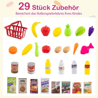 Costway 76-κομμάτι Σούπερ Μάρκετ με Καρότσι Αγορών, Ζυγαριά & Σαρωτ...