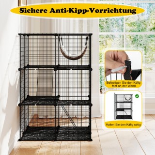 Costway Μεγάλο τριώροφο κλουβί γάτας με αιώρα, σκάλες, πόρτες και π...