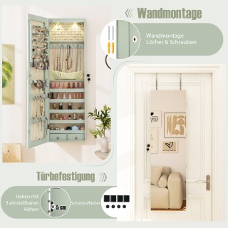 Costway Πράσινος Κοσμηματοθήκη με LED Φωτισμό και Καθρέφτη, Κλειδωμ... Costway Πράσινος Κοσμηματοθήκη με LED Φωτισμό και Καθρέφτη, Κλειδωμ...