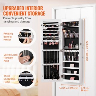 VEVOR Κρεμαστός Λευκός Καθρέπτης-Κοσμηματοθήκη 42.52in με Κλείδωμα ...