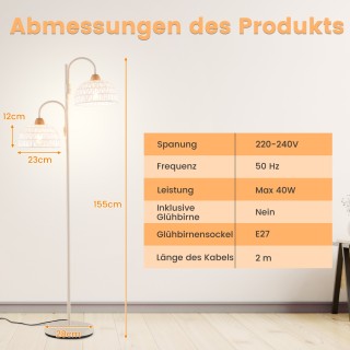 Costway Δίφωτη Επιδαπέδια Λάμπα με Περιστρεφόμενα Καπέλα & Διακόπτη...