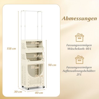 Costway Πτυσσόμενο Καλάθι Ρούχων με Κρεμάστρα, 4 Επίπεδα και Κλείδω...