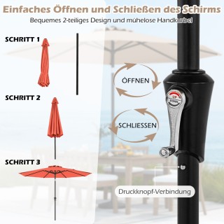 Costway Πορτοκαλί Κηπαίος Ομπρέλα 303 cm με Στρόφαλο και Ρυθμιζόμεν...