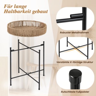 Costway Σετ Τριών Στρογγυλών Μπεζ Βοηθητικών Τραπεζιών Μποέμ για Κα...