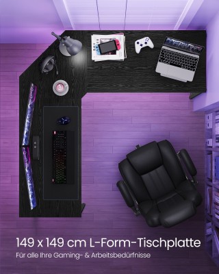 VASAGLE Γωνιακο Γραφείο 149 x 149 x 76 cm Χρώματος Μαύρο LWD073B56