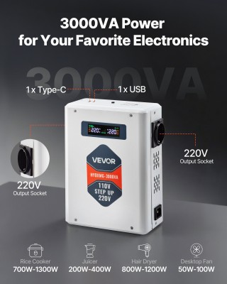 VEVOR 3000VA Βαρέως Τύπου Μετατροπέας Τάσης 110V σε 220V (2400W max...