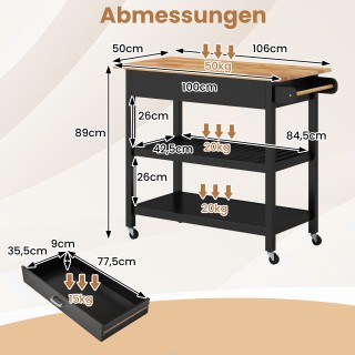Costway Μαύρο Κινητό Νησίδα Κουζίνας με Εργασιακή Επιφάνεια και Συρ... Costway Μαύρο Κινητό Νησίδα Κουζίνας με Εργασιακή Επιφάνεια και Συρ...