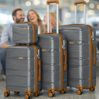 PROVITERA Σετ 4 Βαλίτσες Σκληρού Κελύφους από Πολυπροπυλένιο σε Γκρ...