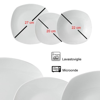 Shally Dogan Σετ Πιάτων 18 Τεμαχίων από Λευκή Πορσελάνη Τετράγωνο Σ...