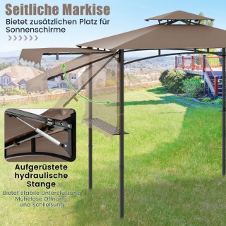 Costway Πέργκολα BBQ με Διπλή Οροφή, Πλευρική Τέντα, Ράφια & Γάντζο...