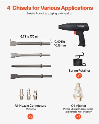 VEVOR Σετ Πνευματικού Σφυριού Air Hammer 2500-2700 BPM με 4 Καλέμια...