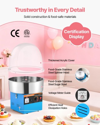 VEVOR Ηλεκτρική Μηχανή Μαλλιού Γριάς 1000W με Κάλυμα, Γαλάζια ZHSKU...