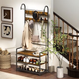 HOMCOM Καλόγερος Εισόδου με Ράβδο, 10 Γάντζους, Πάγκο και Παπουτσοθ...