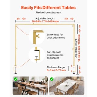 VEVOR Ρυθμιζόμενη Χρυσή Καμάρα Τραπεζιού με Σφιγκτήρες, Μήκος 71-24...