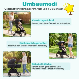 Costway Αναδιπλούμενο παιδικό καρότσι 3 σε 1 με αναστρέψιμο κάθισμα...