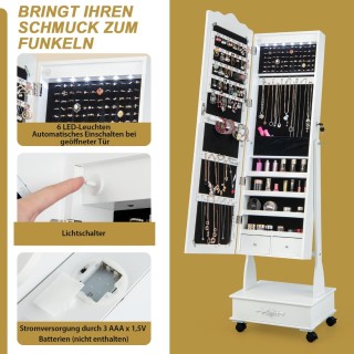 Costway Επιδαπέδιο Ντουλάπι Κοσμημάτων με Καθρέφτη και LED Φωτισμό... Costway Επιδαπέδιο Ντουλάπι Κοσμημάτων με Καθρέφτη και LED Φωτισμό...