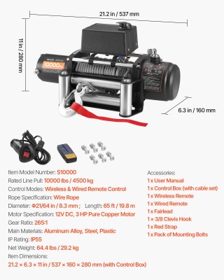 VEVOR Ηλεκτρικό Βιντζι 4500 κιλών με Χειριστήριο & Αδιάβροχη Προστα...