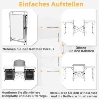 Costway Πτυσσόμενη Φορητή Κουζίνα Camping με Τσάντα Μεταφοράς - Γκρ...