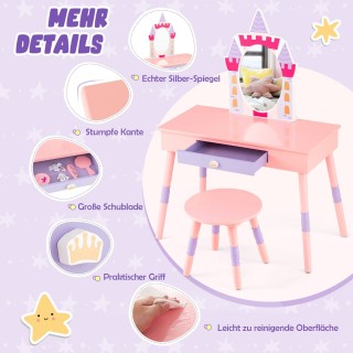 Costway  Σετ Μακιγιάζ για Παιδιά με Θέμα Κάστρο - Ροζ Τουαλέτα και ...