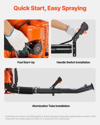 VEVOR Ψεκαστήρας Πλάτης 63CC 3HP, Χωρητικότητα 16L, Για Υγρά και Σκ...