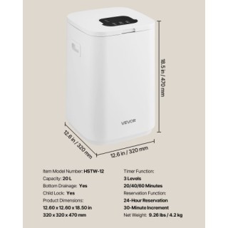 VEVOR Κουβάς Ζεσταίνεις Πετσέτες 20L με LED Οθόνη και Κλείδωμα Ασφα...