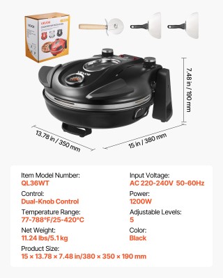 VEVOR Ηλεκτρικός Φούρνος Πίτσας 1200W με Πέτρα Κορδιερίτη και Θερμο... VEVOR Ηλεκτρικός Φούρνος Πίτσας 1200W με Πέτρα Κορδιερίτη και Θερμο...