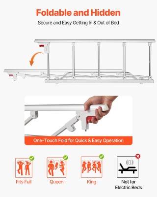 VEVOR Κρεβάτι με Αναδιπλούμενη Ράγα Ασφαλείας για Ηλικιωμένους 122 ...