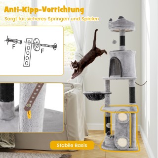 Costway Μεγάλος Γκρι Γατόδεντρο με Αιώρα και Καταφύγιο 41 x 40 x 14...