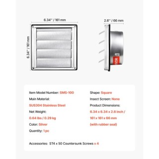VEVOR Κάλυμμα Αεραγωγού Τετράγωνο 97 mm Ανοξείδωτο Ατσάλι QBPQTFKBY... VEVOR Κάλυμμα Αεραγωγού Τετράγωνο 97 mm Ανοξείδωτο Ατσάλι QBPQTFKBY...