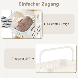 Costway Τρόλεϊ Καλάθι Ρούχων 3 Επιπέδων με Ρόδες και Λαβή JZ10267WH