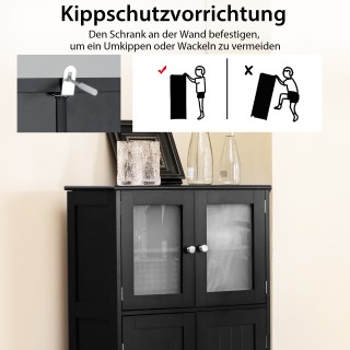 Costway Μπάνιο Ντουλάπι Ψηλό με Γυάλινες Πόρτες & Ρυθμιζόμενο Ράφι ...